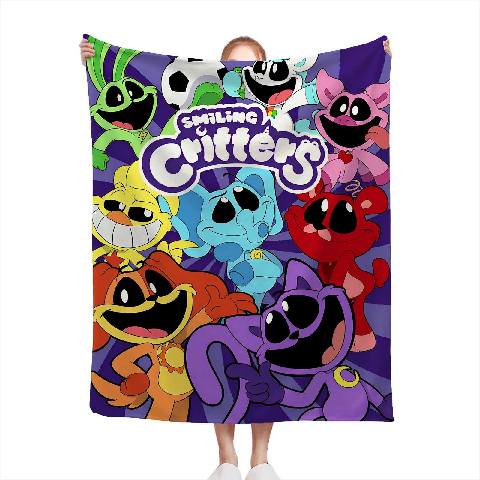 Smiling Critters Cartoon Print Polyester Throw Blanket - Soft, Cozy, Lightweight, Smooth Fabric, Classic 1-Piece for Bed & Sofa, Ideal Gift for Kids Fans