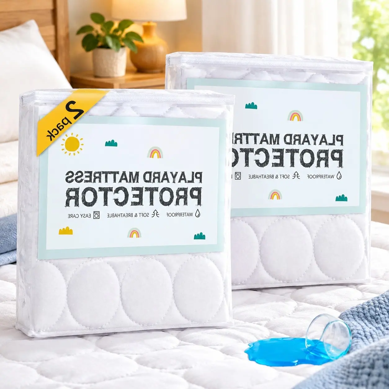 Pack and Play Mattress Pad Protector Sheet Waterproof Cover 38" X 26" 2 PCSGift