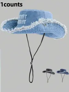 1pc Vintage Washed Frayed Edge Embroidered English Letter Drawstring Adjustable Bucket Hat, Suitable For Couples, Outdoor Sports, Traveling And Daily Use Music Fest Y2KFest Back To School Autumn Winter Gifts Music Fest