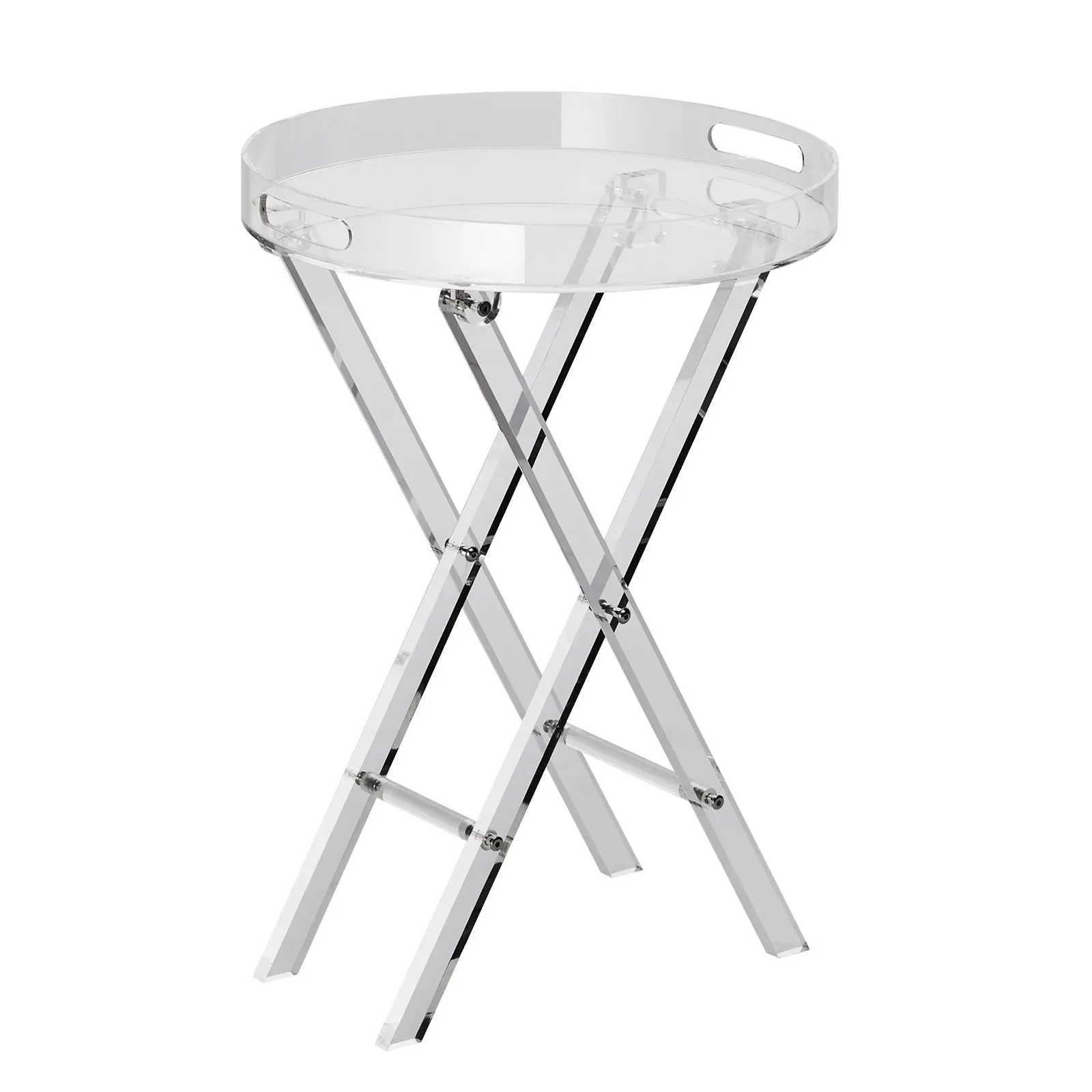 【toolupgrade】VEVOR Acrylic Folding Tray Table, Acrylic End Table with Folding X Leg, Clear Acrylic Side Table for Coffee, Drink, Food, Snack used in Living Room, Bedroom, and Study