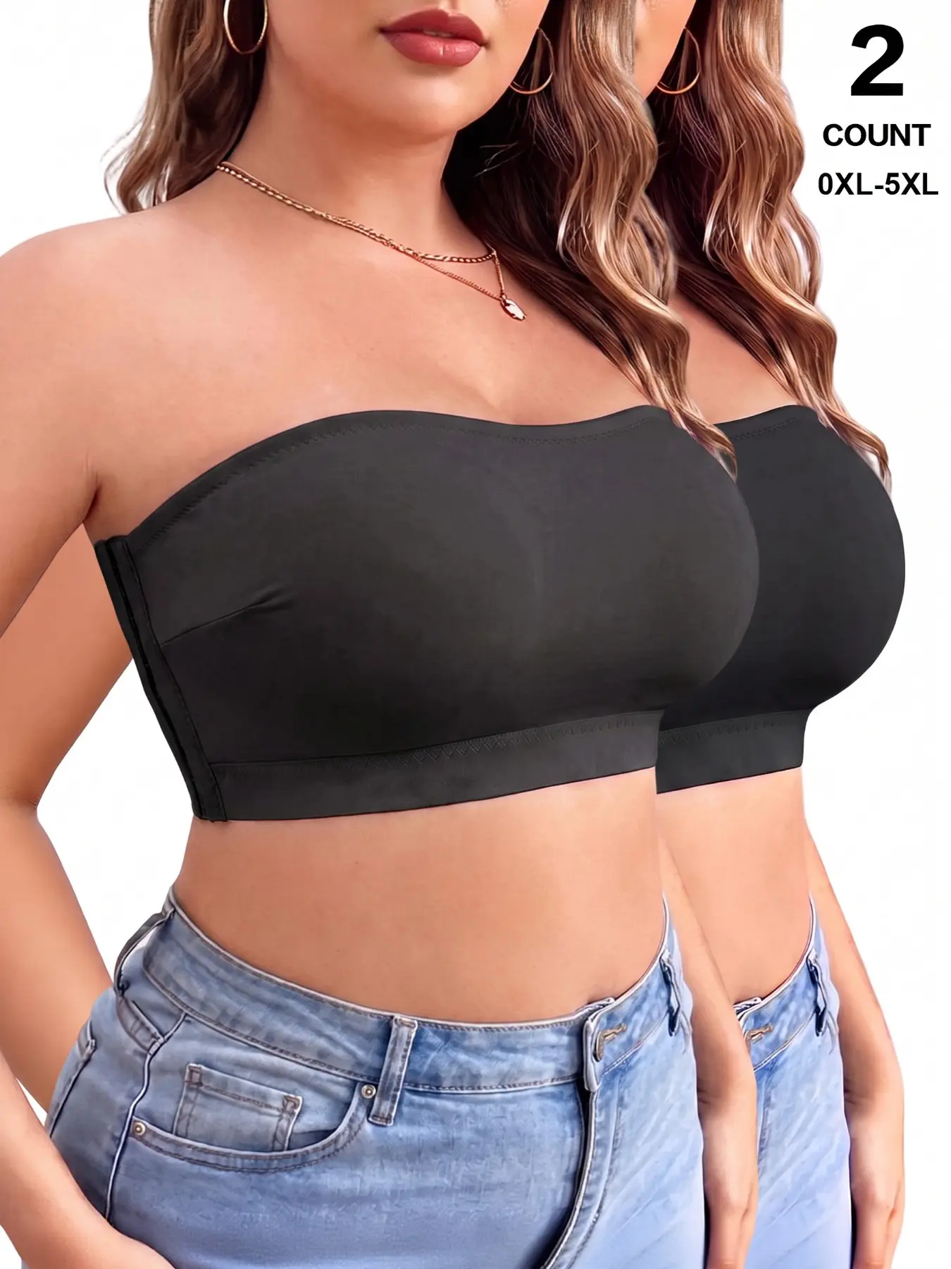 Women's Plus Size Strapless Bra, Anti-Slip Full Coverage Bandeau Bra with Side Hook Closure, Smooth Supportive Fuller Bust Bra for Dresses & Tops, 0XL-5XL Supportive Bras