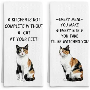 Gifts for Calico Cat Lovers Towels Set of 2, Calico Cat Gifts Hand, Every Meal You Make CalicoCat Decorative Tea Dish Towels for, FunnyCat Kitchens Decor, 16x24in