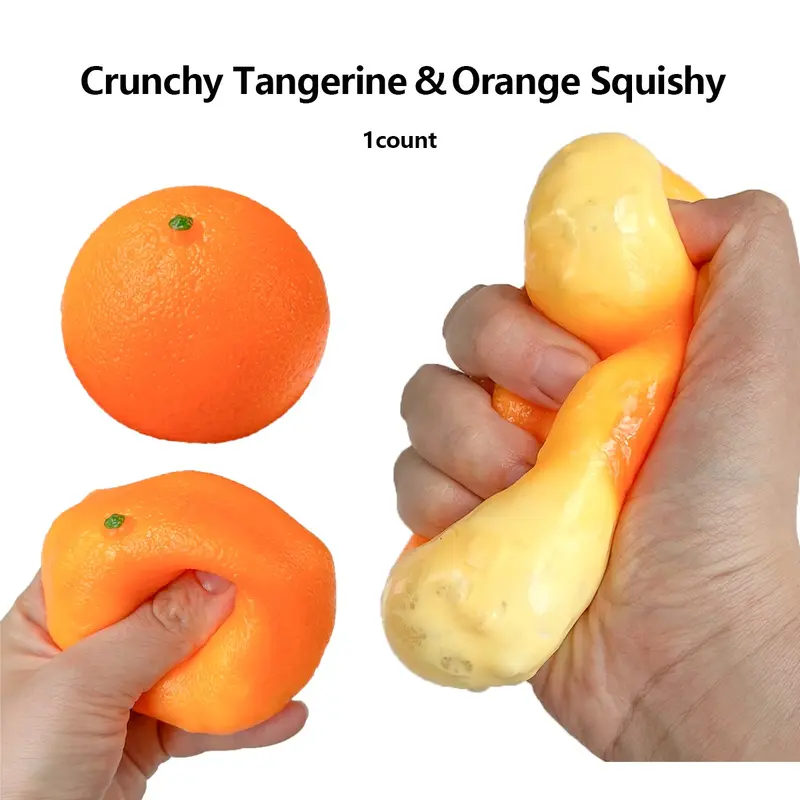 Crunchy Block‑Filled Tangerine&Orange Squishy Fidget Toy, Slow Rebound Fake Fruit Stress Ball, ASMR Crunch Sound Sensory Squeeze Toy, Soft TPR Squish Ball for Anxiety Stress Relief, Novelty Desk Toy, Stress Relief Squishies