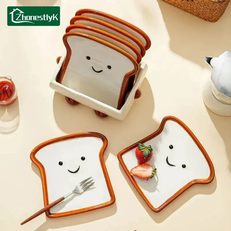 Smiling Toast Bread Shaped Ceramic Sauce Dishes Household Seasoning Dish Cute Snack Plates Fruit Sushi Bowl Kitchen Tableware