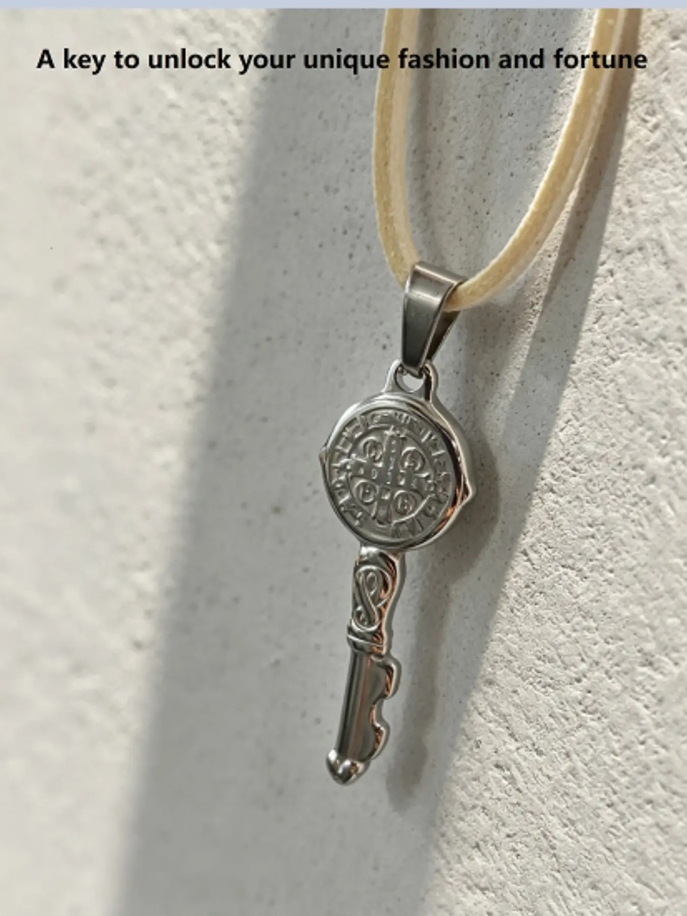 Vintage 304 Stainless Steel Key Pendant Necklace | Adjustable Suede Cord | Lucky Amulet Gift