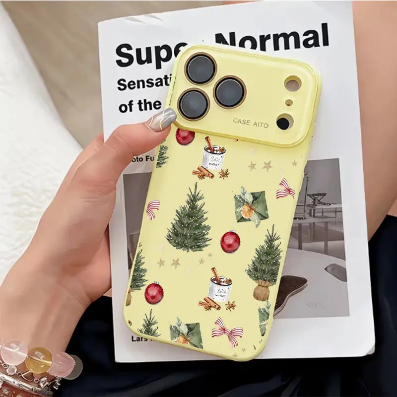 Watercolor Tiny Christmas Elements Phone Case for iPhone 17 AIR 17 PRO 16 PRO15 PRO MAX 14 PLUS 13 PRO 12 11 PRO XS MAX X XR Plus  Shockproof Protective Cover Full Protection Anti-DropSolid color large-pore, Accessories, Smartphone