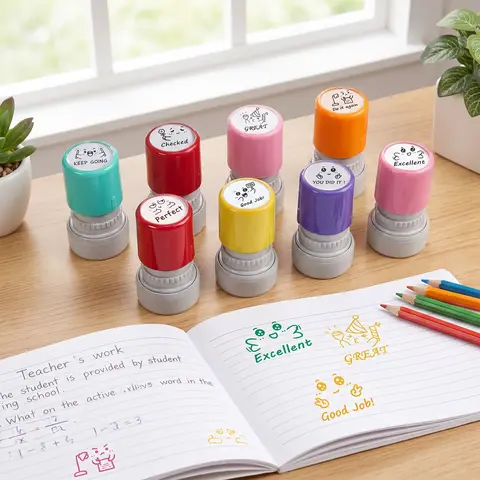 Teacher Stamp, 8 Counts/set Colorful Rubber Self-ink Stamp, Teacher Behavior Stamp, Office Stationery & Supplies, Self Inking Stamp
