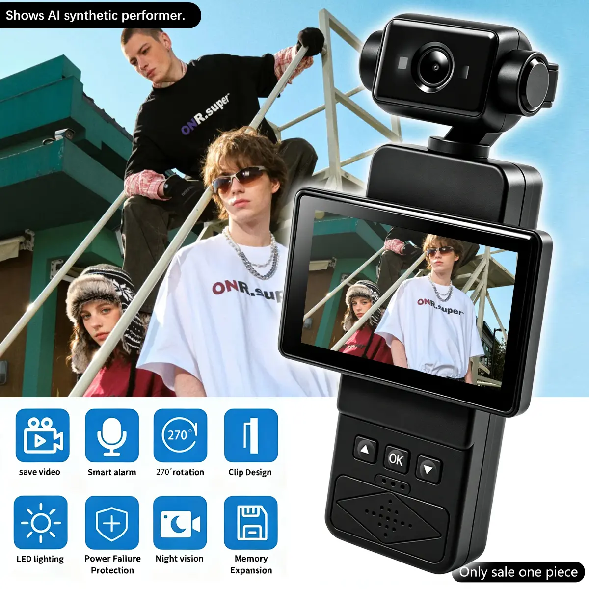 Action Camera with 2.65 Inch Rotating Screen, Digital Vlogging Camera, 270° Rotating Wide-Angle Lens & 90° Flip Screen, Portable Camcorder for Vlogging, Travel, Selfies, Daily Recording & Content Creation, Content Creator Camera