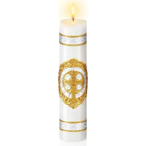 8'' Cirios Religious Pascual Catolicos Medal Candle Catholic 2026  Benedict Medals  Embossed Candles for Catholic First Communion Baptism  Baptism Prayer Easter Party Decoration