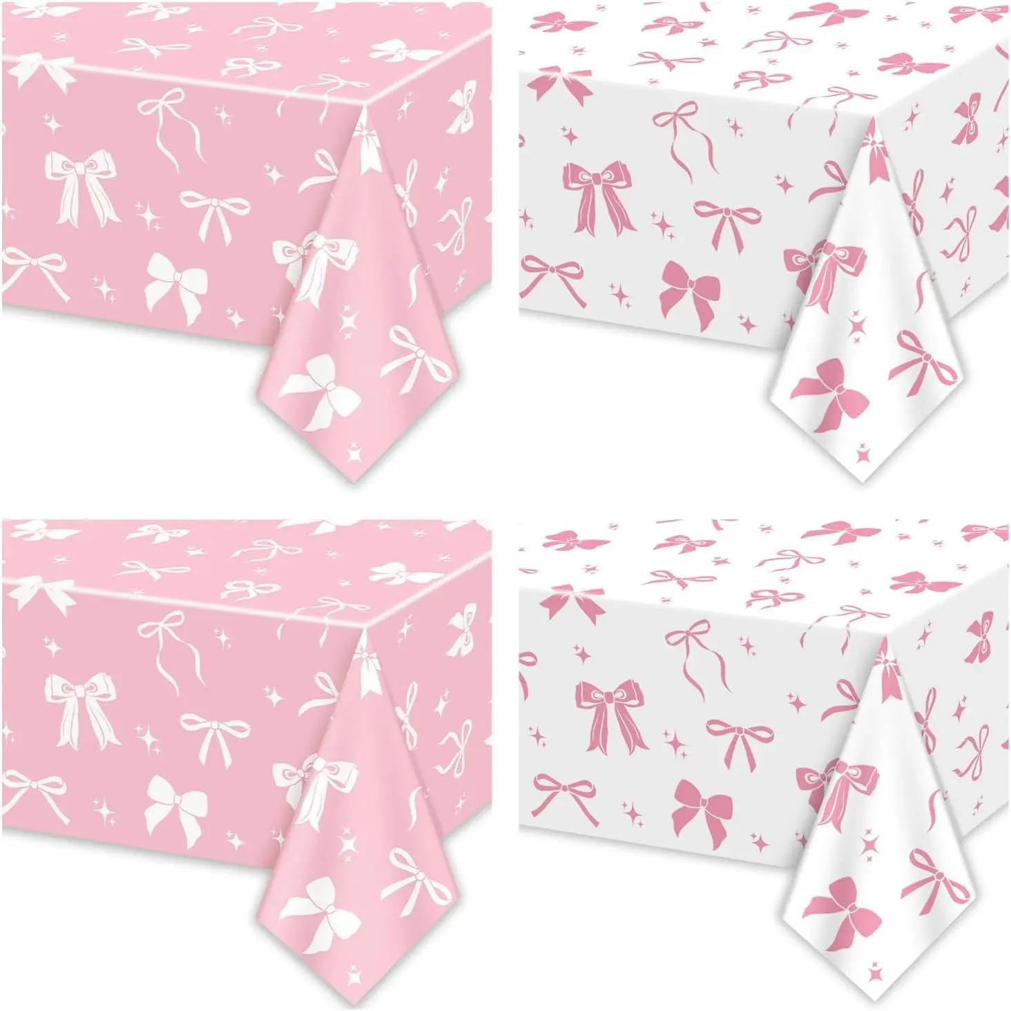 4 Pcs 51 x 86 Inch Pink Bow Table Cloths White and Pink Bow Decor for Coquette Birthday Baby Shower Party Supplies