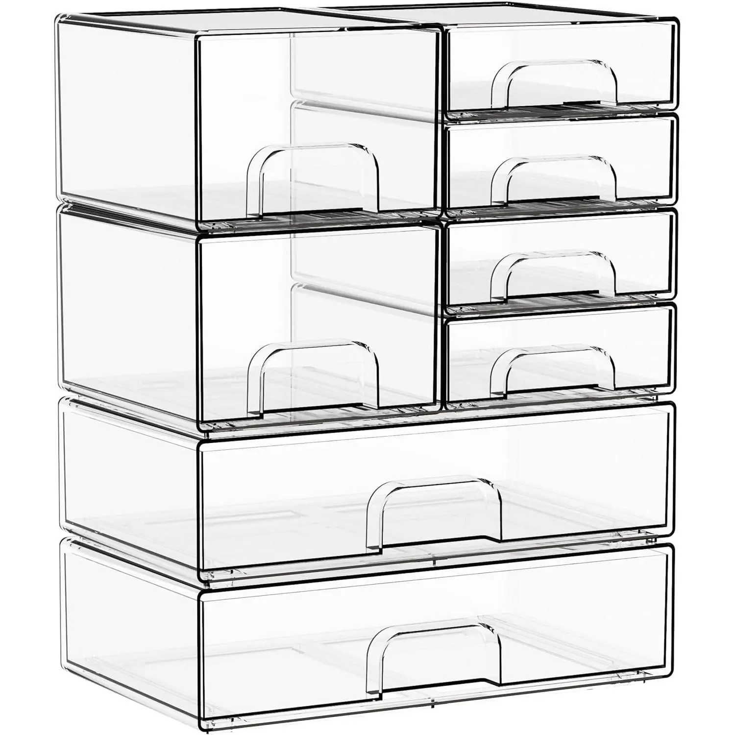 8 Pack Clear Stackable Storage Drawers, Drawer Organizer for ,Palettes,Hair Accessories and Makeup Organizer,Plastic Drawers for Cabinet,Office,Desk,Bathroom Storage Containers