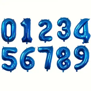 32-Inch Blue Aluminum Foil Number Balloon, Customizable 0-9 Numbers, Perfect for Birthday Parties, Holidays, Store Celebrations