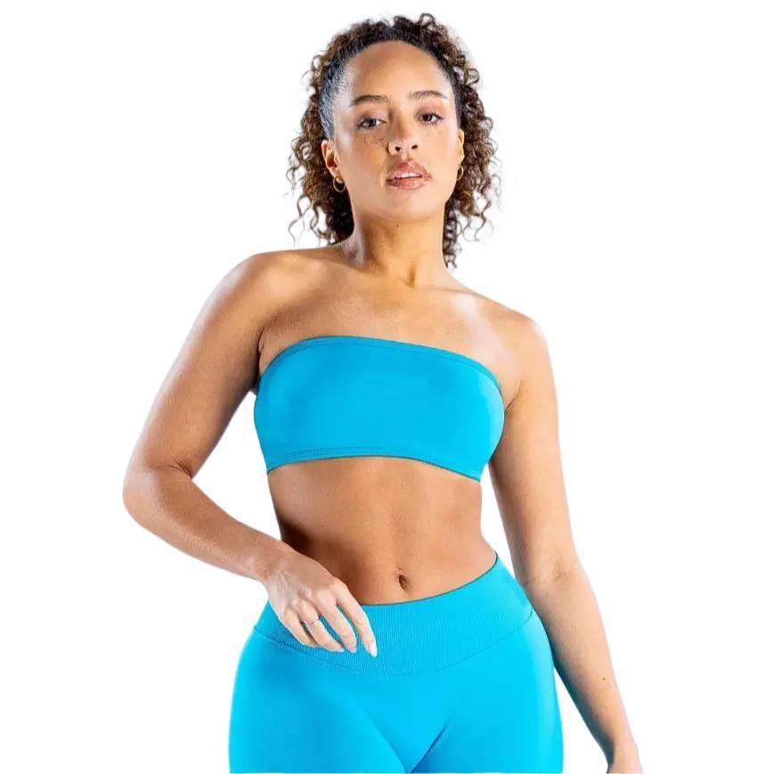 (With Logo) DFYNE High Waist Tummy Control Yoga Set  Seamless Strapless Bandeau Bra – Logo Gym Training Outfit