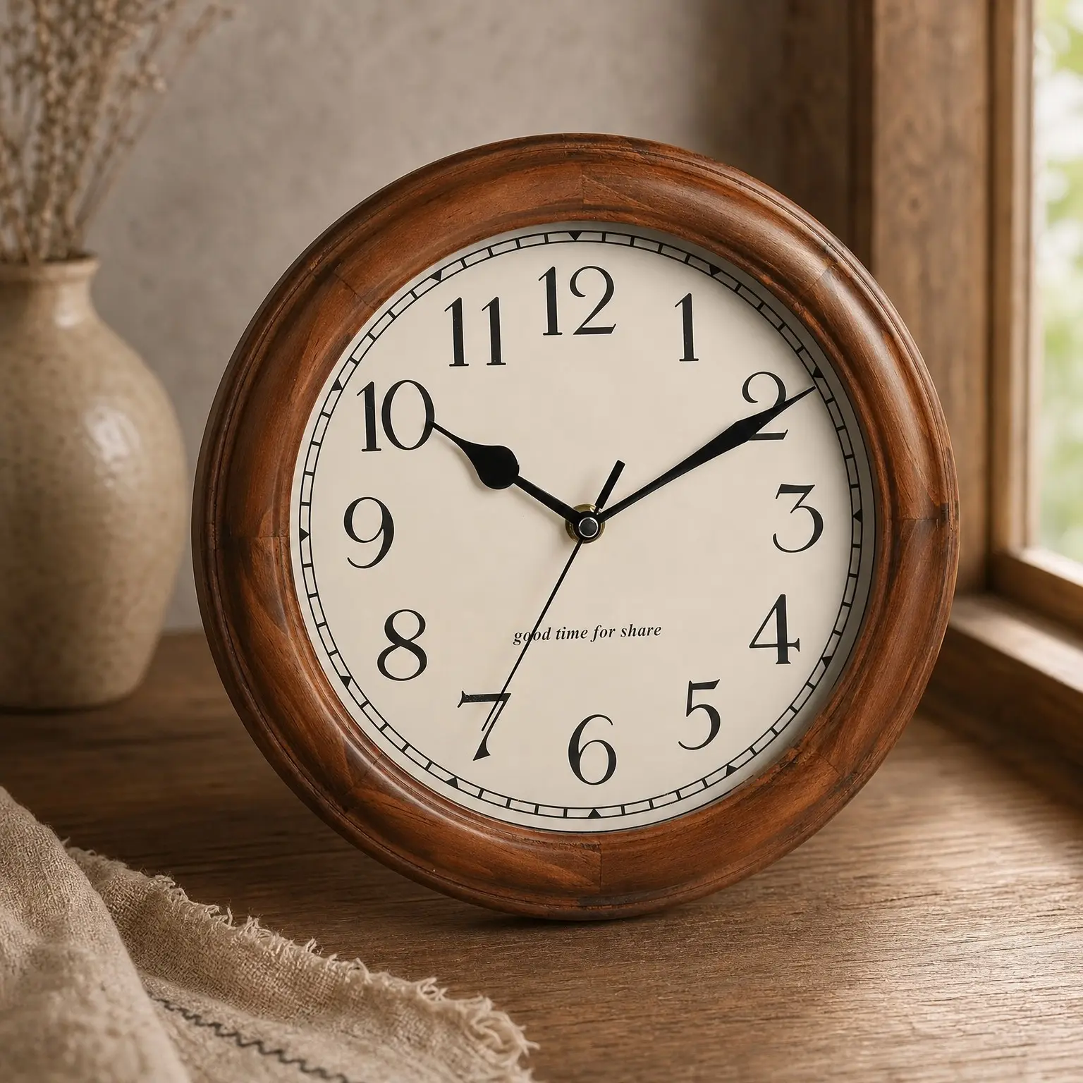 Retro 11-Inch Round Wooden Wall Clock | Silent Non-Ticking Battery Operated, Large Arabic Numerals, for Kitchen Living Room Classroom Gym and Pool, BrownGift