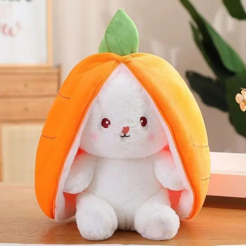 Cute Soft Plush Rabbit Doll, Adjustable Carrot and Strawberry Design, Polyester Material, Ideal Christmas Gift, Valentine's Day Gift, Girl's Gift