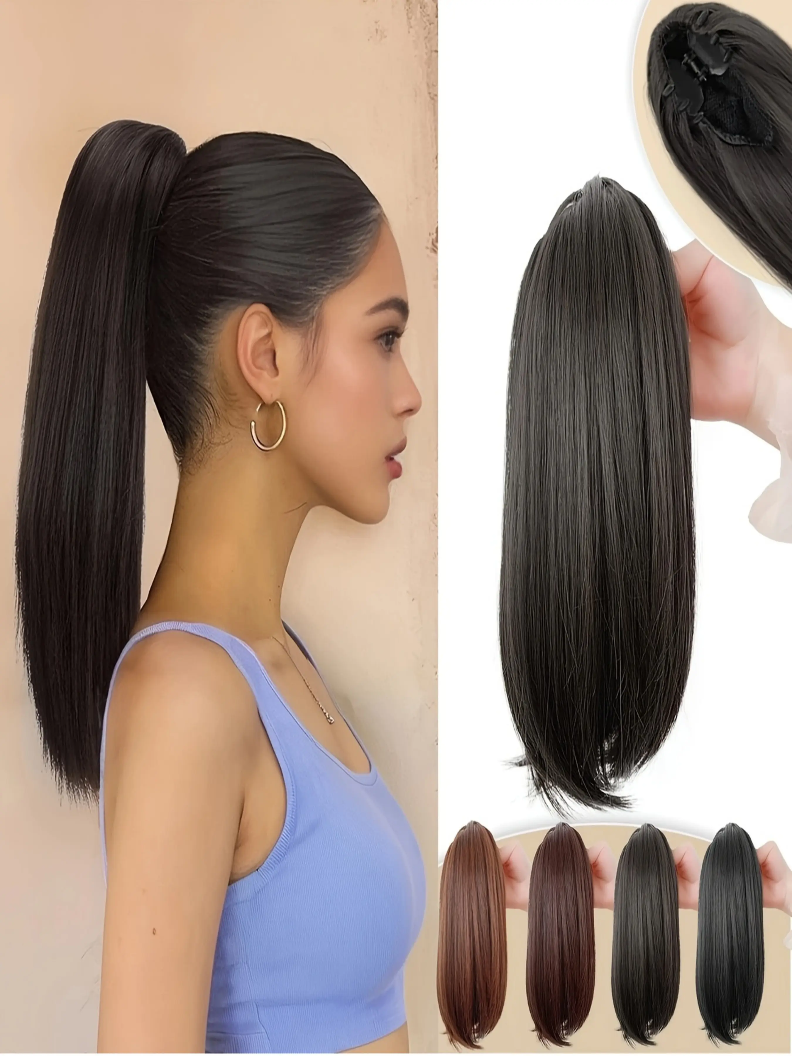 1Pcs Claw Clip Ponytail Hair Extensions Short 12 Inch Inward Flip Bob Pony Natural Korean Style Hidden Mini Invisible Small Claw Firm Grip No Shedding Heat Resistant Synthetic Hair For Women Daily Commute Dating
