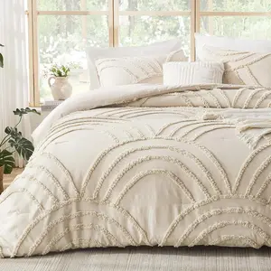 Boho Comforter  Size - Neutral Cream Beige Tufted  Comforter Sets,  Jacquard Rainbow Arch Bedding for  , 1 Bed Comforter, 1 Pillowsham