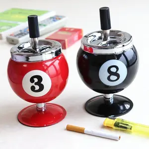 Metal Billiard Ashtray with Lid - Anti-Flying Ash Cylinder, Pool Table Ornament, Collectible Room Decor, Decoration Items for Living Room and Office Use