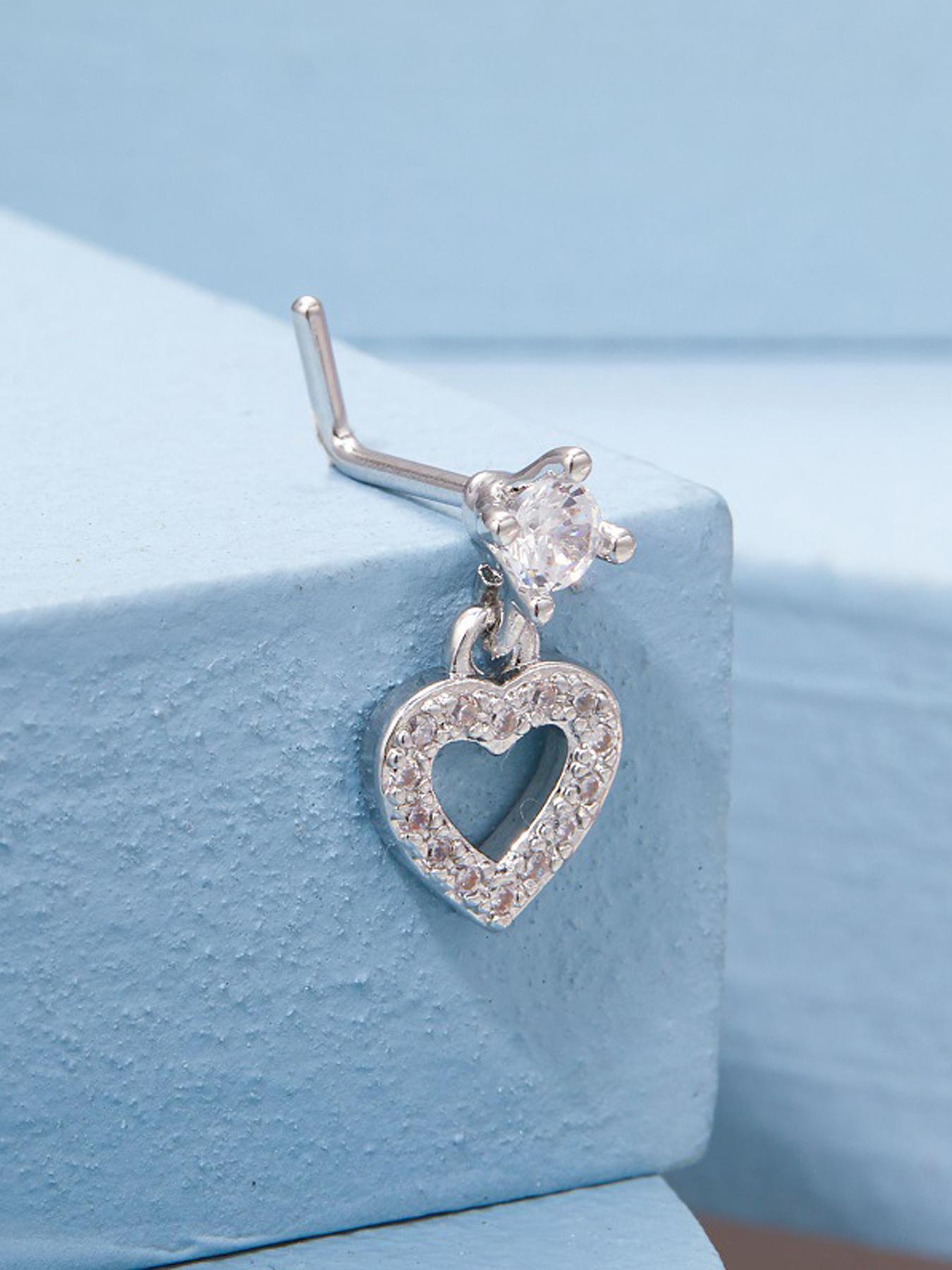 Cute Heart & Butterfly Decor Nose Stud, Stainless Steel Nose Stud Ring Set, L Shape Nose Piercing Kit, Spiral Nose Screw Stud Pack, Nose Piercing Jewelry