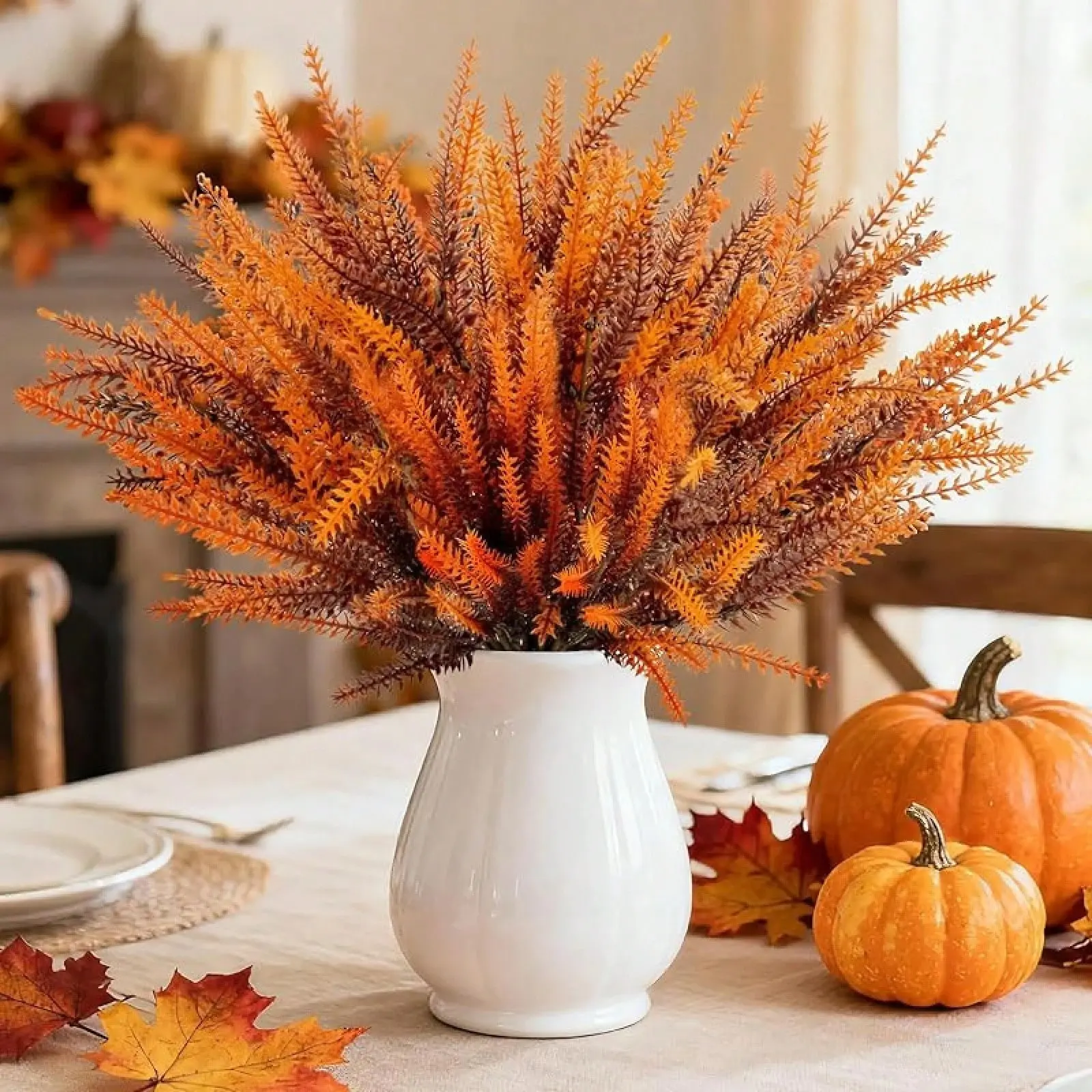 24 Bundles Realistic Artificial Autumn Lavender Fake Flower Stems, Vivid Fall Florals, Outdoor Thanksgiving Decoration for Vase, Planter, Garden, Patio & Balcony