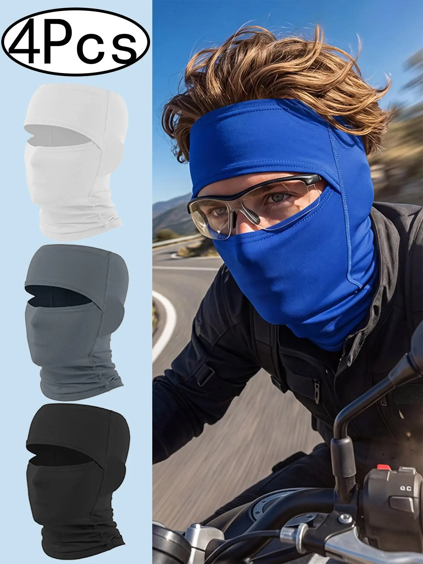 4pcs Face Cover Balaclava Face Mask with Glasses Holes, Summer Cooling Sun Protection, Motorcycle Ski Mask, Casual Plain Style, All Seasons Use