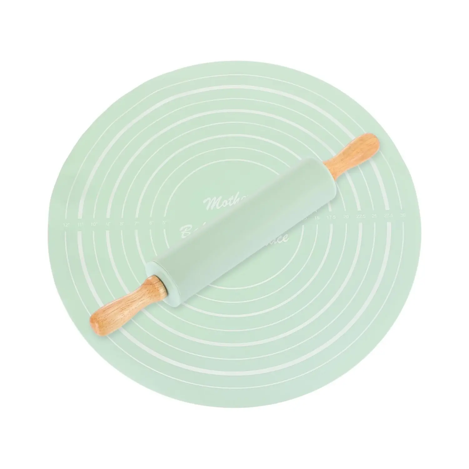 2-Piece Silicone Rolling Pin and Pastry Mat Set, Non-Stick Dough Roller with Wooden Handles, Baking Supplies with Measurement Markings for Cookies, Pie, Pizza, Baking Tools