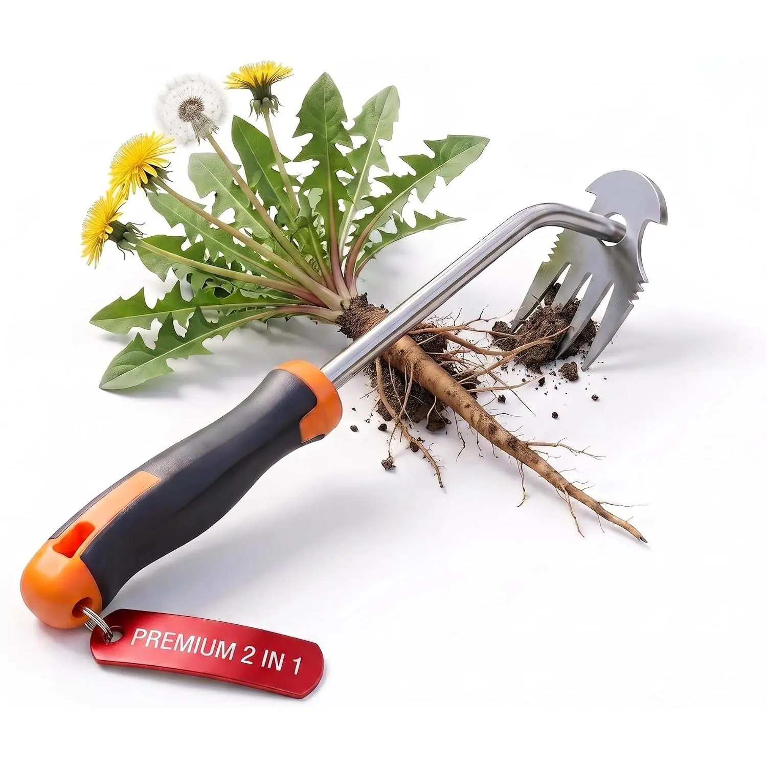 Weed Puller Tool, 2-in-1 Garden Weeder Hand, Stainless Steel Gardening Accessories with 4   Remover, Weeding Supplies for Landscaping Essentials (Rubber Handle)