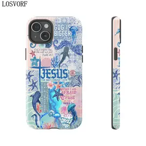 LOSVORF Ocean Christian Phone Case – Pastel Beach Aesthetic with Bible Verses, Whale & Floral Collage – Inspirational Jesus Quotes for iPhone 16 15 14 13 12 11 Pro Max & Samsung Galaxy S25 S24 S23 Ultra Jesus Case, Shark Case, Seasha Compatible with