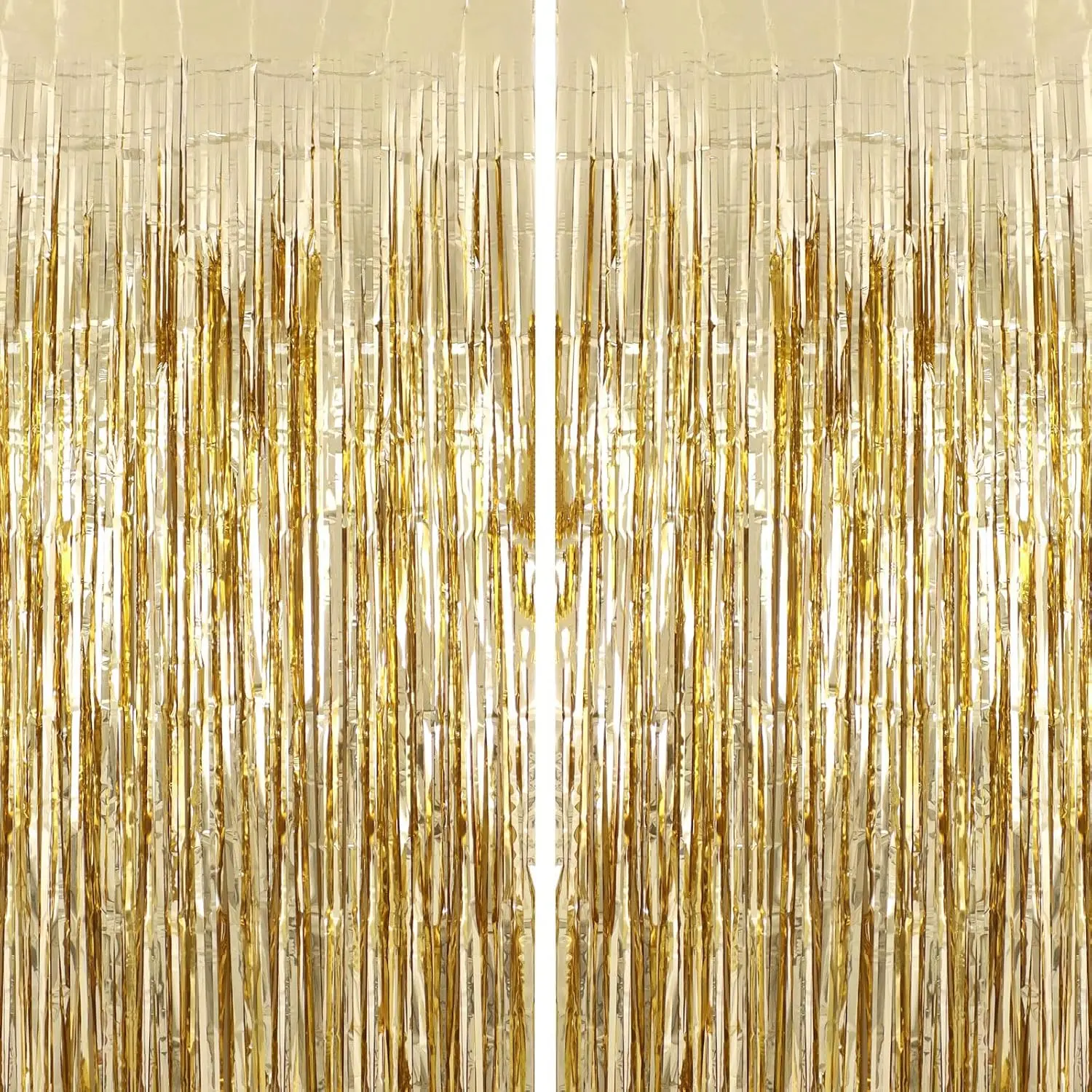 2 Pack Fringe Curtains Foil Shiny Fringe Backdrop Tinsel Door Streamers Foil Curtains for Birthday Wedding Engagement Bridal Shower Celebration Party Decorations Large Champagne