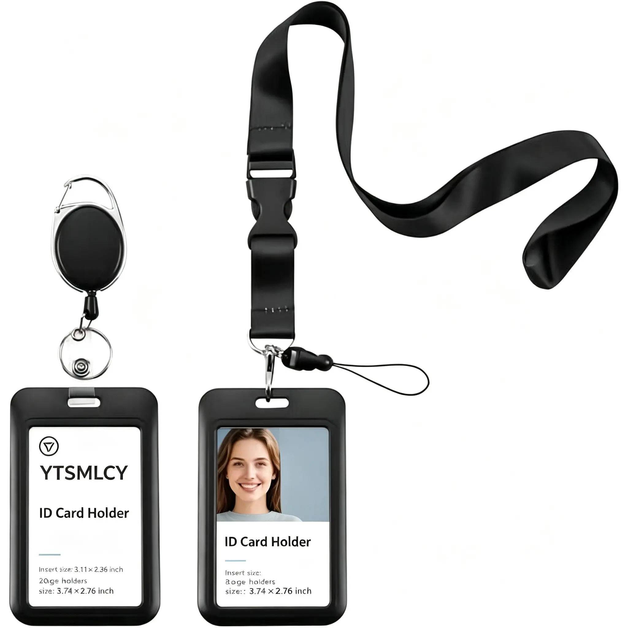 2PCS PIV Card Holder-1 Retratable Reel PIV Card Bage and 1 Lanyard PIV Card Case,Black, Id Badge Holder With Lanyard
