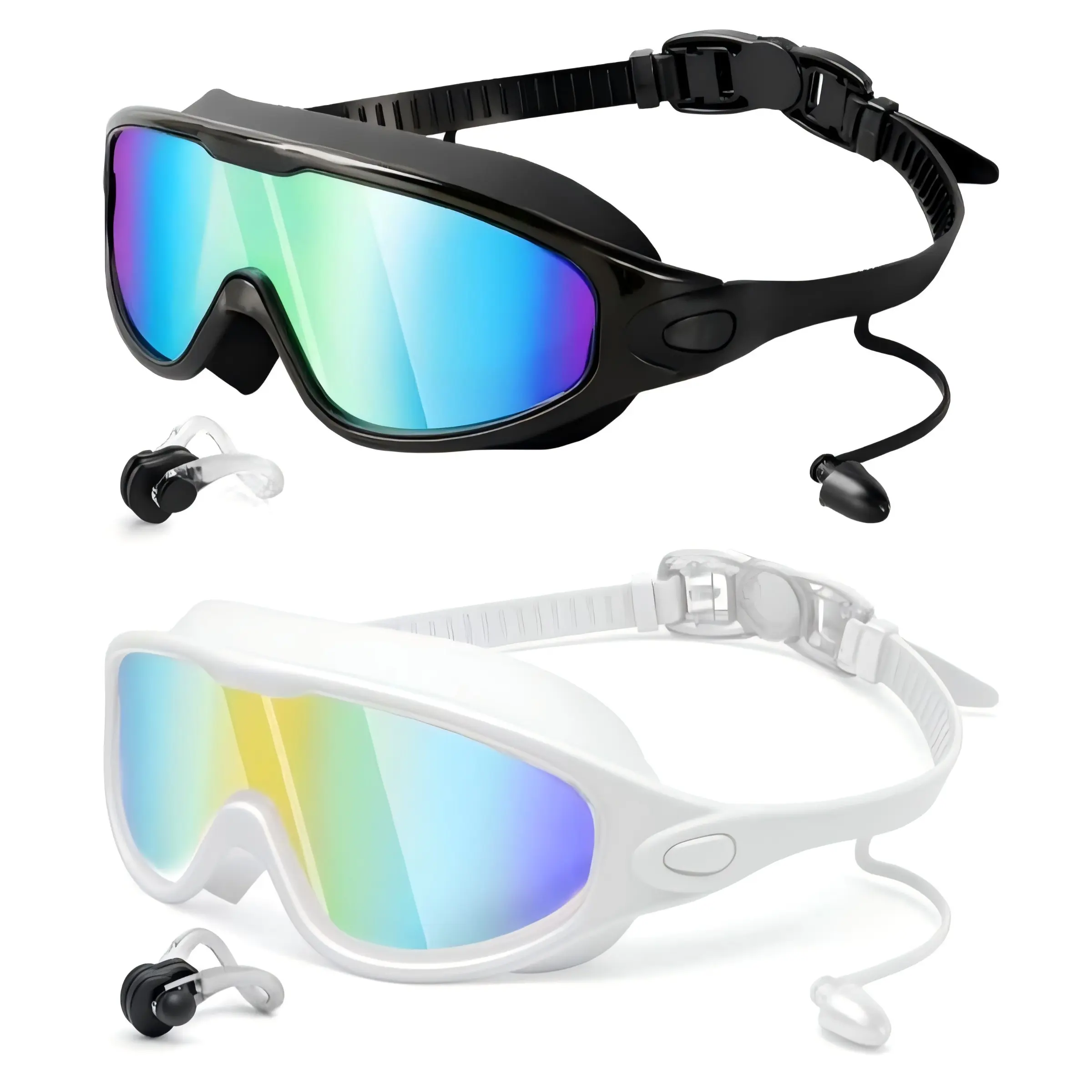 2-Pack Adult Swim Goggles Set, UV Protection Waterproof Anti-Fog Pool Glasses, Unisex with Nose Clip and Ear Plugs, Uv Protective Goggles, Swimming Accessories