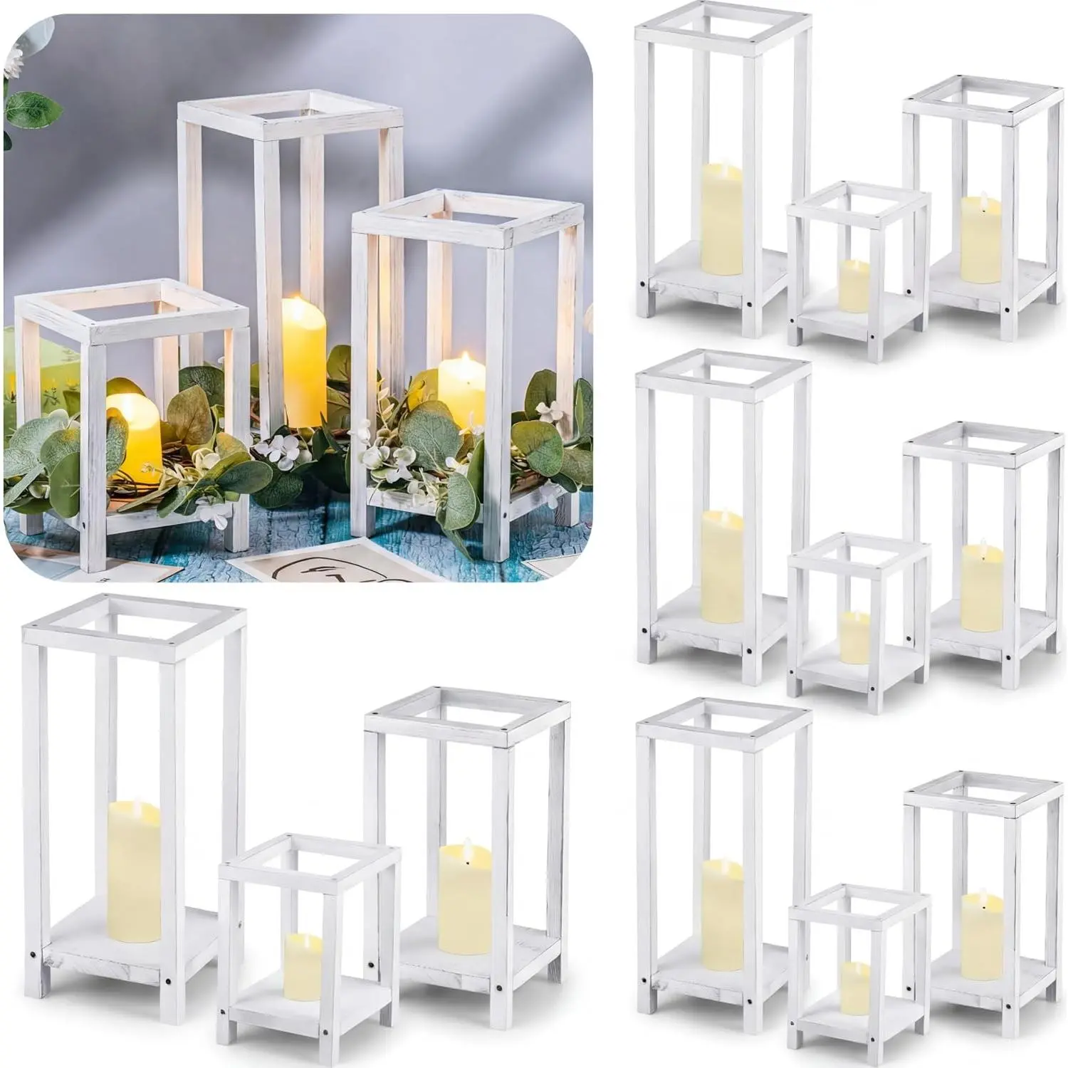 24 count Wedding Lantern Centerpiece Set Include 12 Rustic Wooden Candle Lantern 12 Flameless LED Candle for Wedding Party  Shower Table Fireplace   Decoration (White)