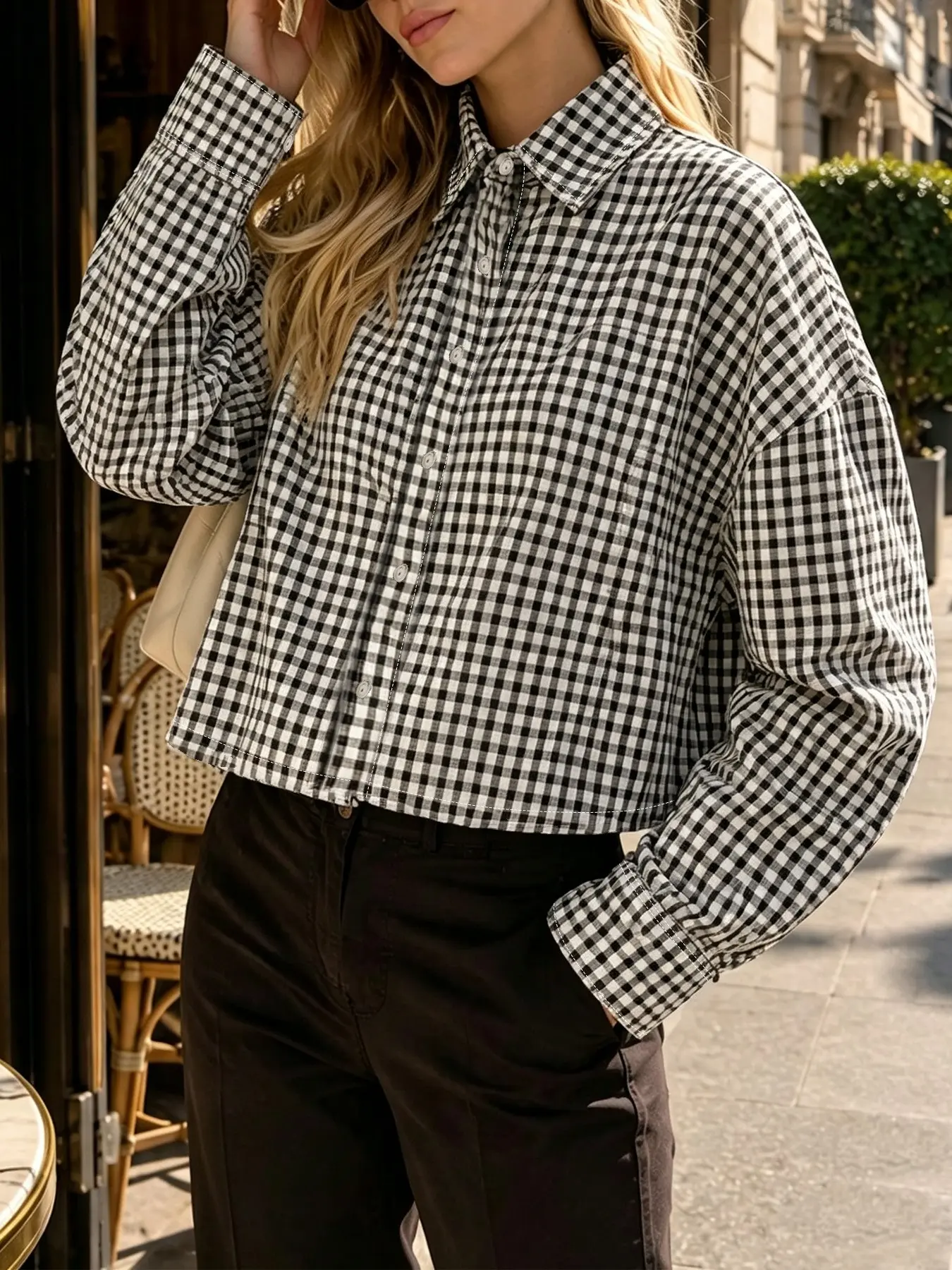 Women Gingham Button Down Shirt, Long Sleeve Plaid Blouse, Top, For Daily Causal Street