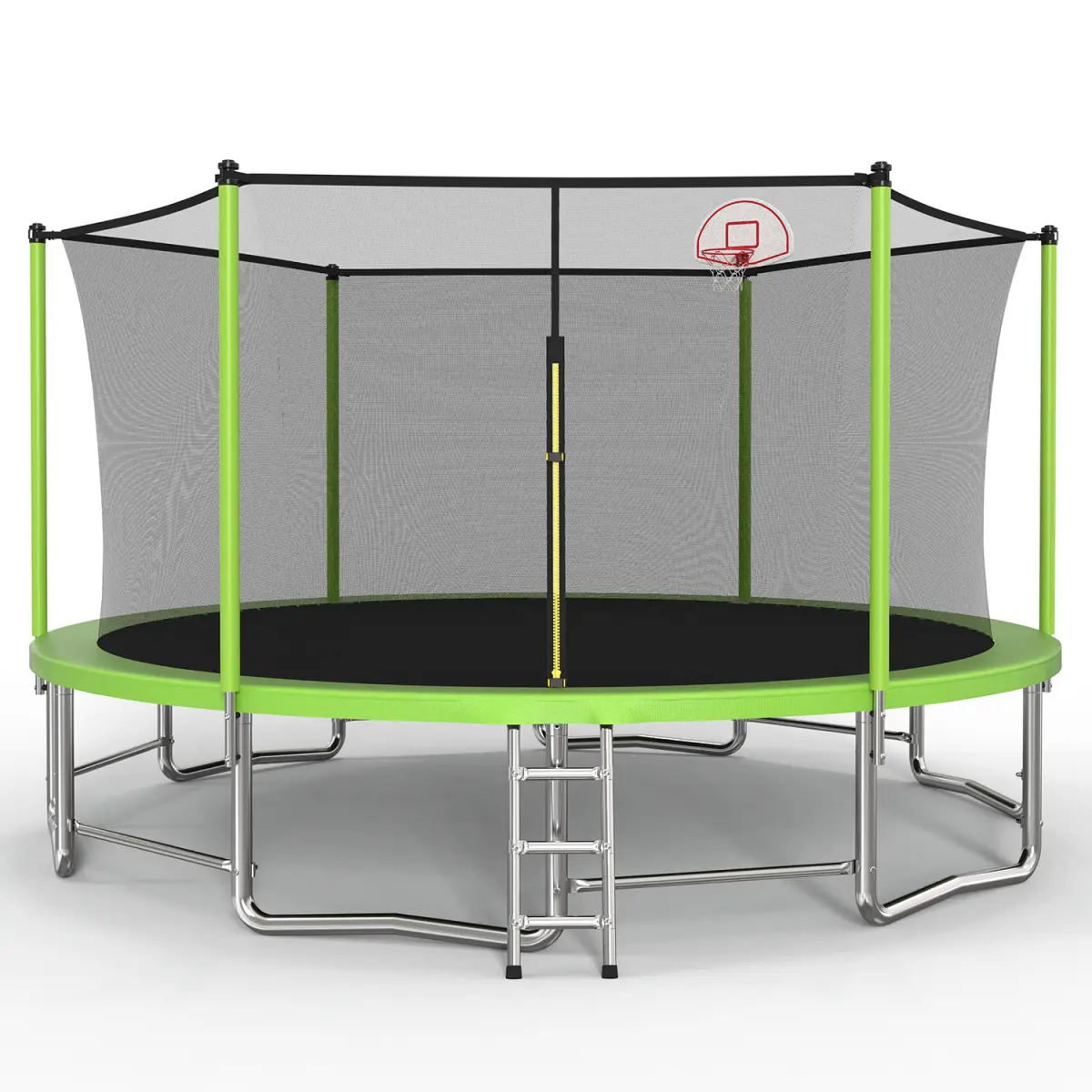 15 ft Kids' Recreational Trampoline with Safety Enclosure Net (Safety Net), ASTM Certified, Solid Galvanized Steel Frame, W-Legs + Bars, 3-Step Ladder, 6 Balance Bars for Family Outdoor Backyards