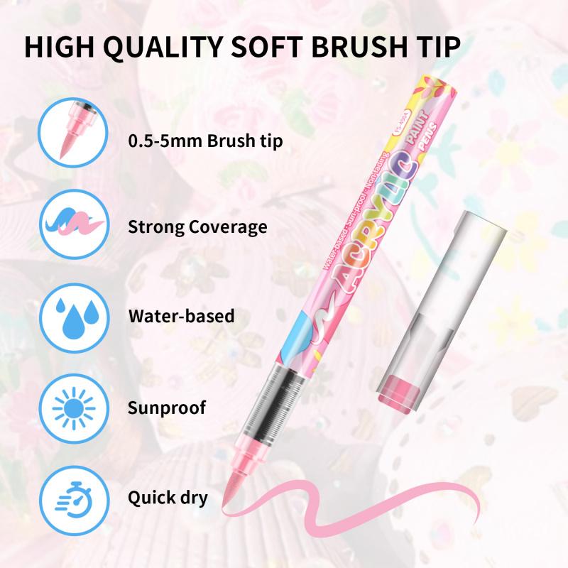 Acrylic Paint Markers, Macaron Series Set, Soft Brush Tip Water Based, Acrylic Drawing Markers, Straight liquid Markers for Wood, Canvas, Rock Painting, Glass, Diy Crafts, Fabric Paint