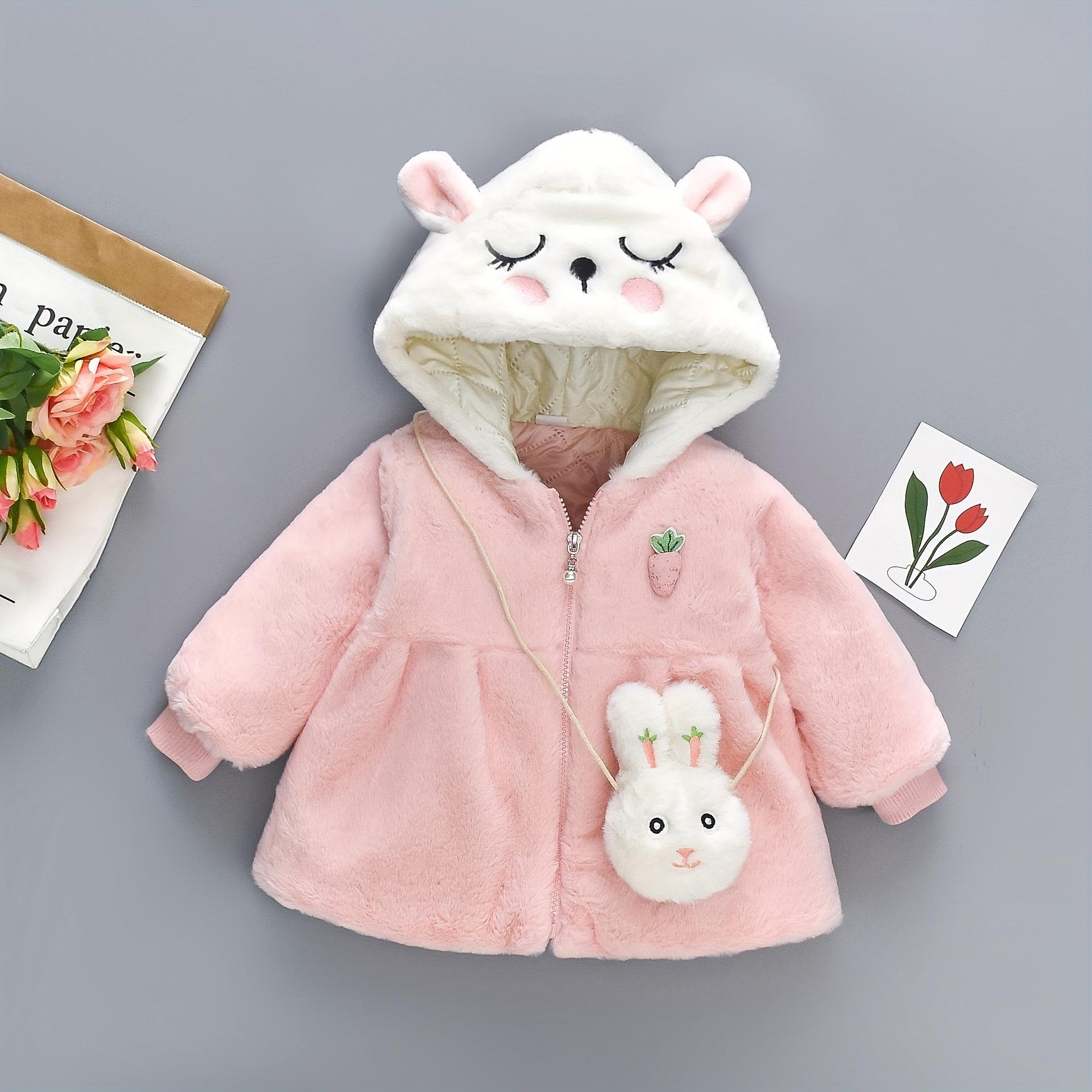 Cartoon Rabbit Girls' Autumn and Winter Warm Fleece Hooded Jacket with Long Sleeves Cute Outerwear Set Including Bag(Gift)11