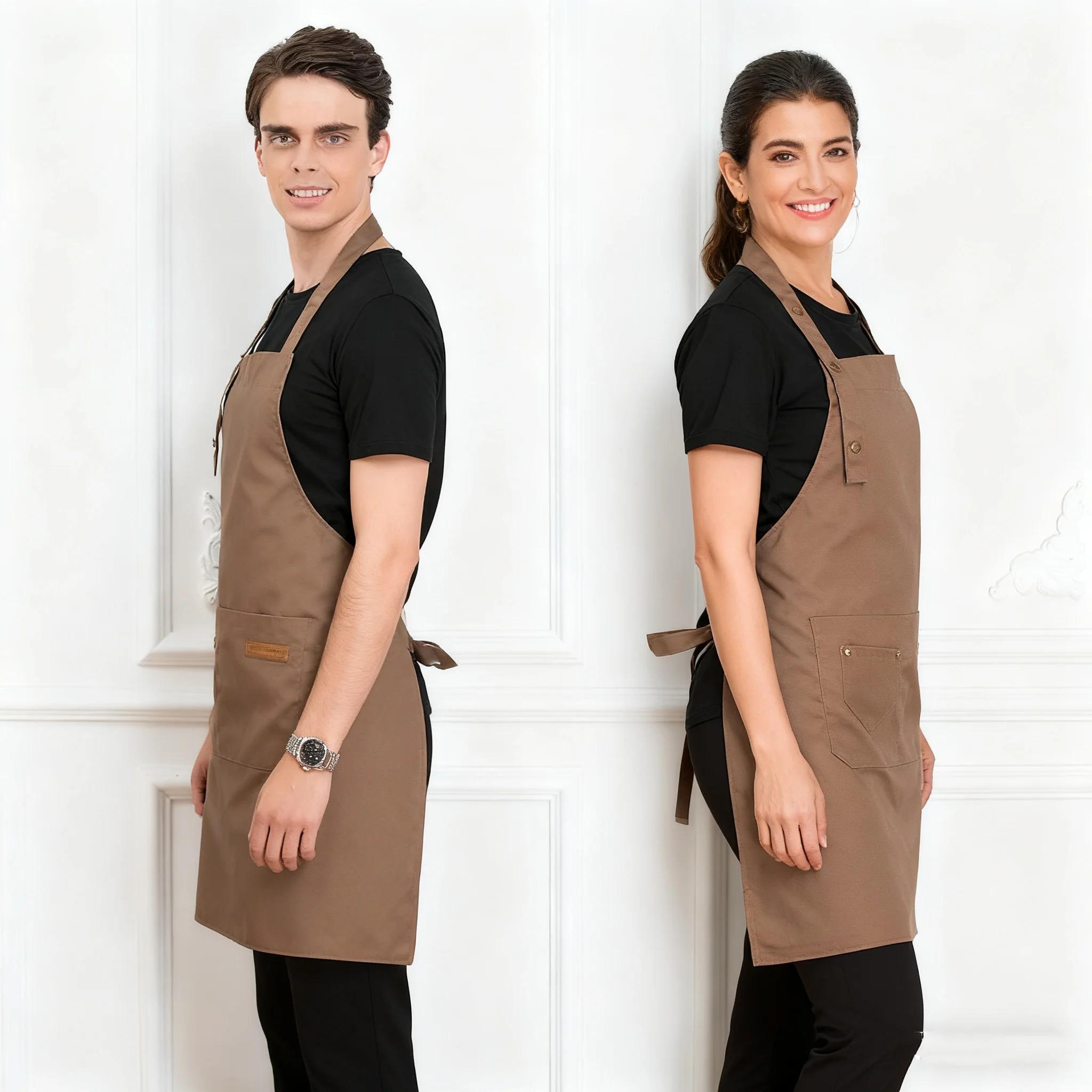 Polyester 2 Pocket Adjustable Neck Apron Home Cooking Coffee Shop Catering Service Attendant Work Apron