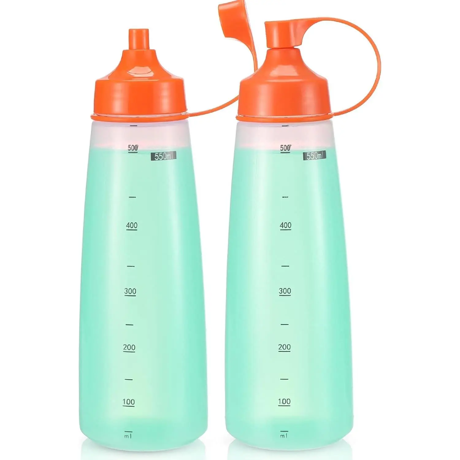 Wide Mouth Squeeze Bottles - Pack of 2 BPA Free 550mL/19oz Condiment Bottles for Chunky Sauces Resin Crafts (Orange)