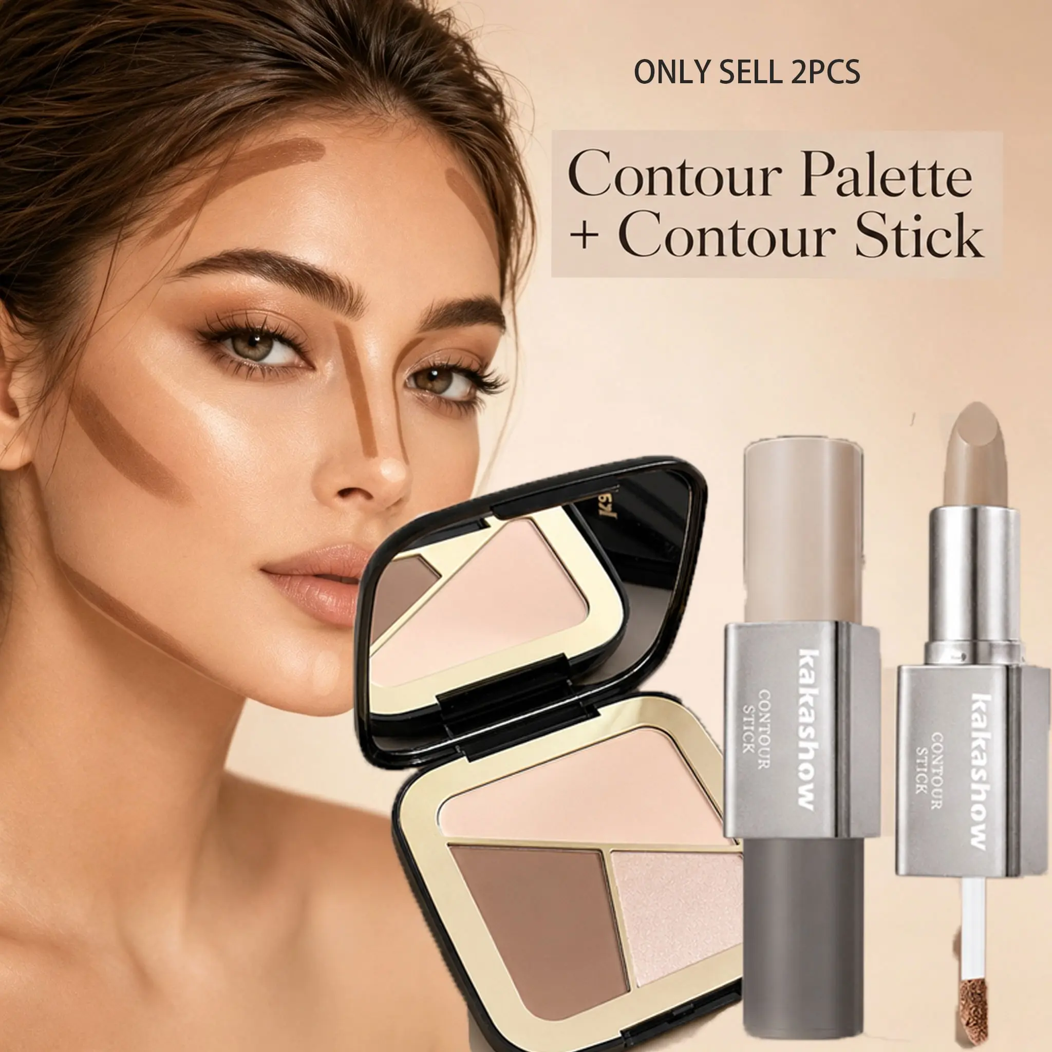 Highlighter Concealer Palette + Dual-Ended Brush Set, Facial Makeup Palette, Matte Brightening, Affordable Makeup, Beginner Friendly, Versatile Look