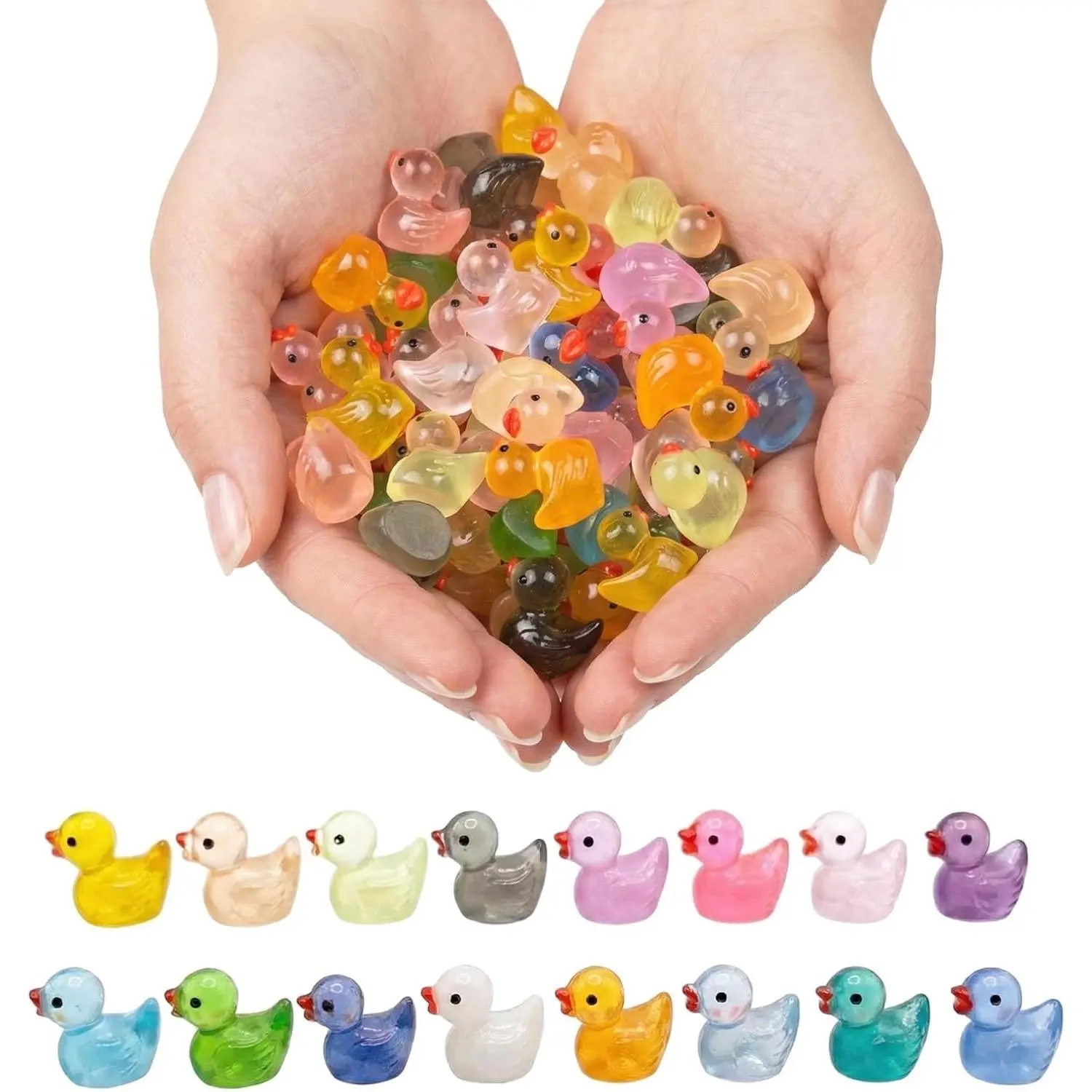 100-Count Glow-in-the-Dark Light Mini Plastic Ducks, Modern Luminous Figurines for Nighttime Miniature Garden, DIY Crafts & Home Decor