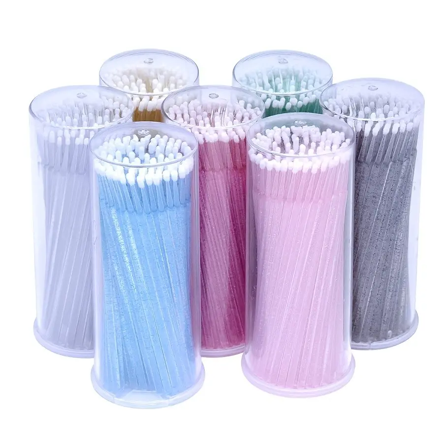 100pcs/ Bottle Crystal Microbrush Applicators Microfiber Wands for Eyelashes Extensions Nail Art and Makeup Application Beauty Tool Set Cleaning Swabs Lash Lift Gl-ue Remover Applicators