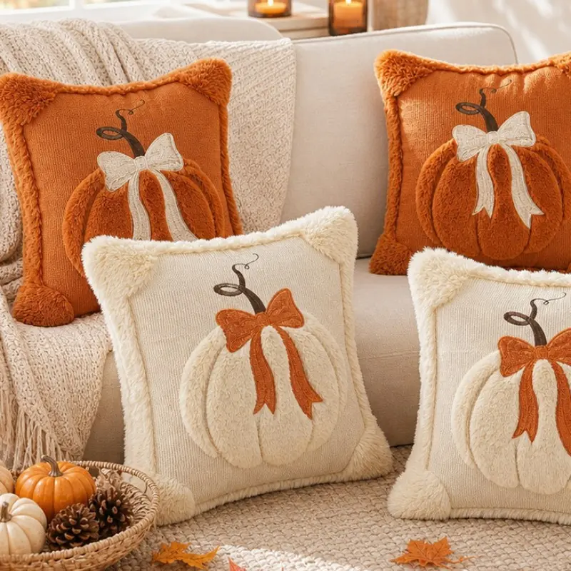 Halloween Pumpkin Pillow Covers Set of 2, Thanksgiving Autumn Sofa Decor, Home Decoration Cushion Cases for Halloween, Harvest, Christmas, Gratitude