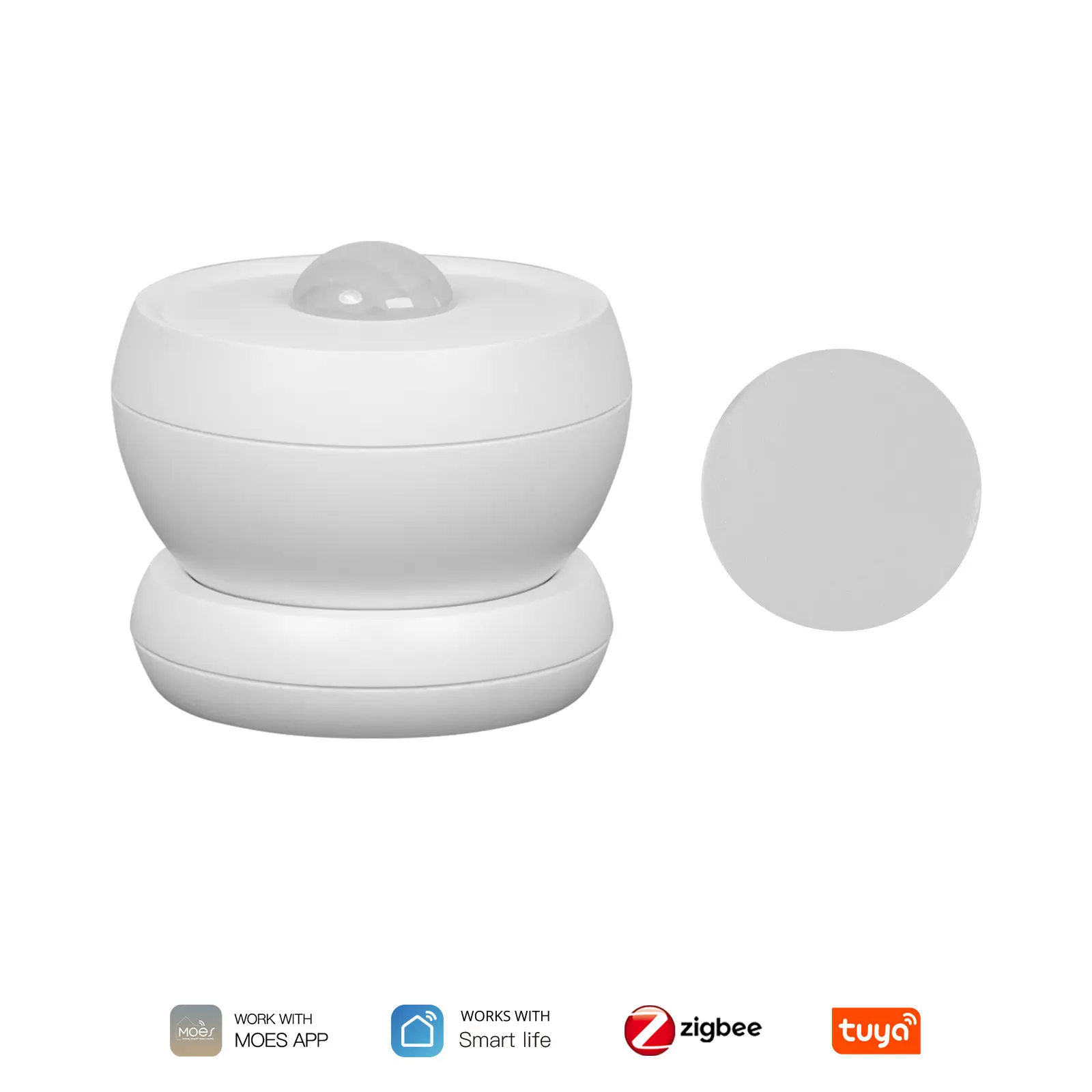 ZigBee Protocol Indoor Smart PIR Motion Detector (ZSS-S01-PIR) - Tuya App-Controlled Human Detection Sensor, Polyester-PVC Synthetic Housing, CR2450 Batteries, Magnetic Fixed Mount, Timed Light Compatible