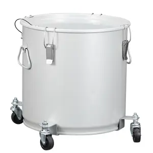 8-Gallon Silver Carbon Steel Fryer Grease Bucket with Lid, Lock Clips, Casters, and Nylon Filter Bag