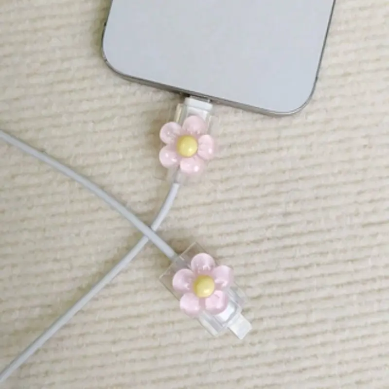 2-Pack Ice-Transparent Floral Data Cable Protectors, Anti-Break Design, Simple Style, Durable Protection for Cables, Essential Accessories, Wire Covers