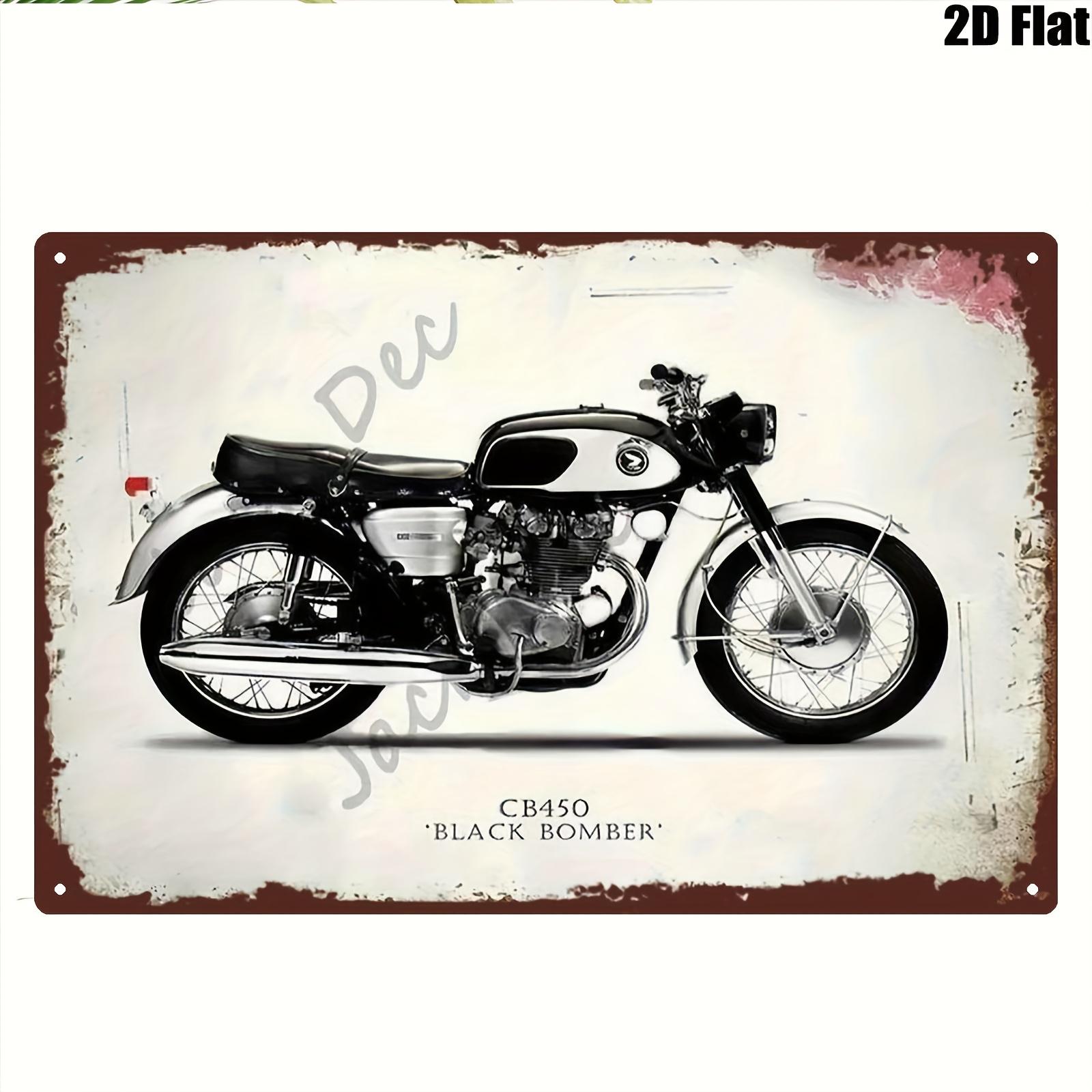 【20*30cm/8*12inch】2D Flat, 1pc Vintage Metal Sign | A CB450 Black Bomber Motorcycle on Iron Sheet Painting | 20*30cm/8*12inch | Suitable for Living Room, Bedroom, Cafe, Bar, Garage, Home Decor, 2D Flat