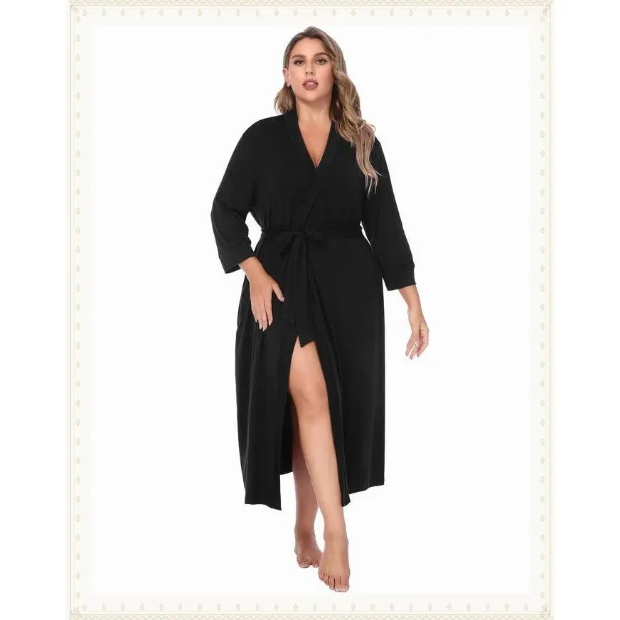 Womens Plus Size Kimono Robes Long Knit Bathrobe V Neck Ladies Loungewear Lightweight Soft Sleepwear X-X Comfort Womenswear Adjustable Anniversary Underwear Elegant  Fit Gowns Pockets Strap#US  Deals for You Days（gift）