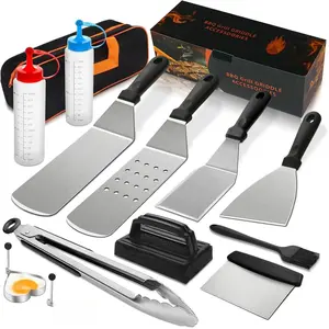 Kit, Flat Top Grill Accessories Set, Grill Spatula Set with Enlarged Spatulas, Scraper for Outdoor Barbecue