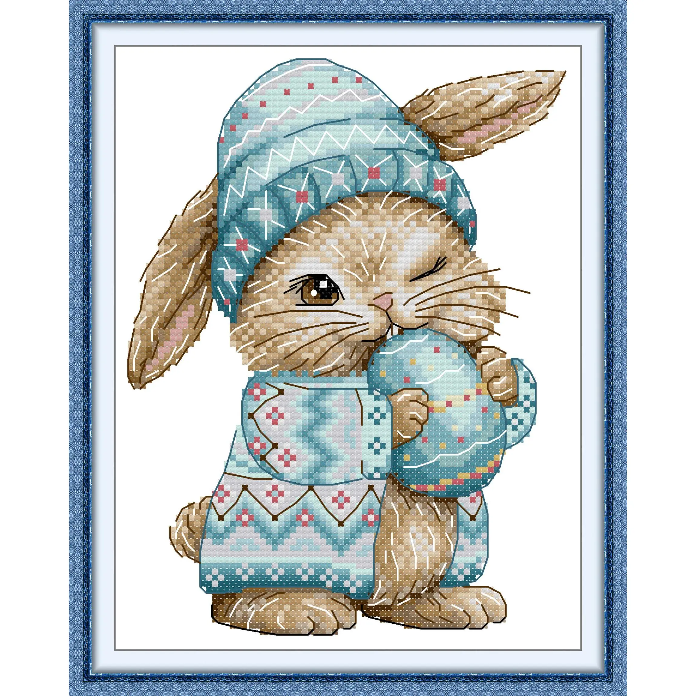 Funny Animal-Portrait Blueprint Cross Stitch Kit - Stamped Aida Fabric, DMC Synthetic Threads, Mischievous Bunny DIY-Easy-Handmade-Craft-Needlework-PresentDecoration-Scenery-Animal-Portrait, All Seasons, 9.45*12.6in/11.42*15.75in