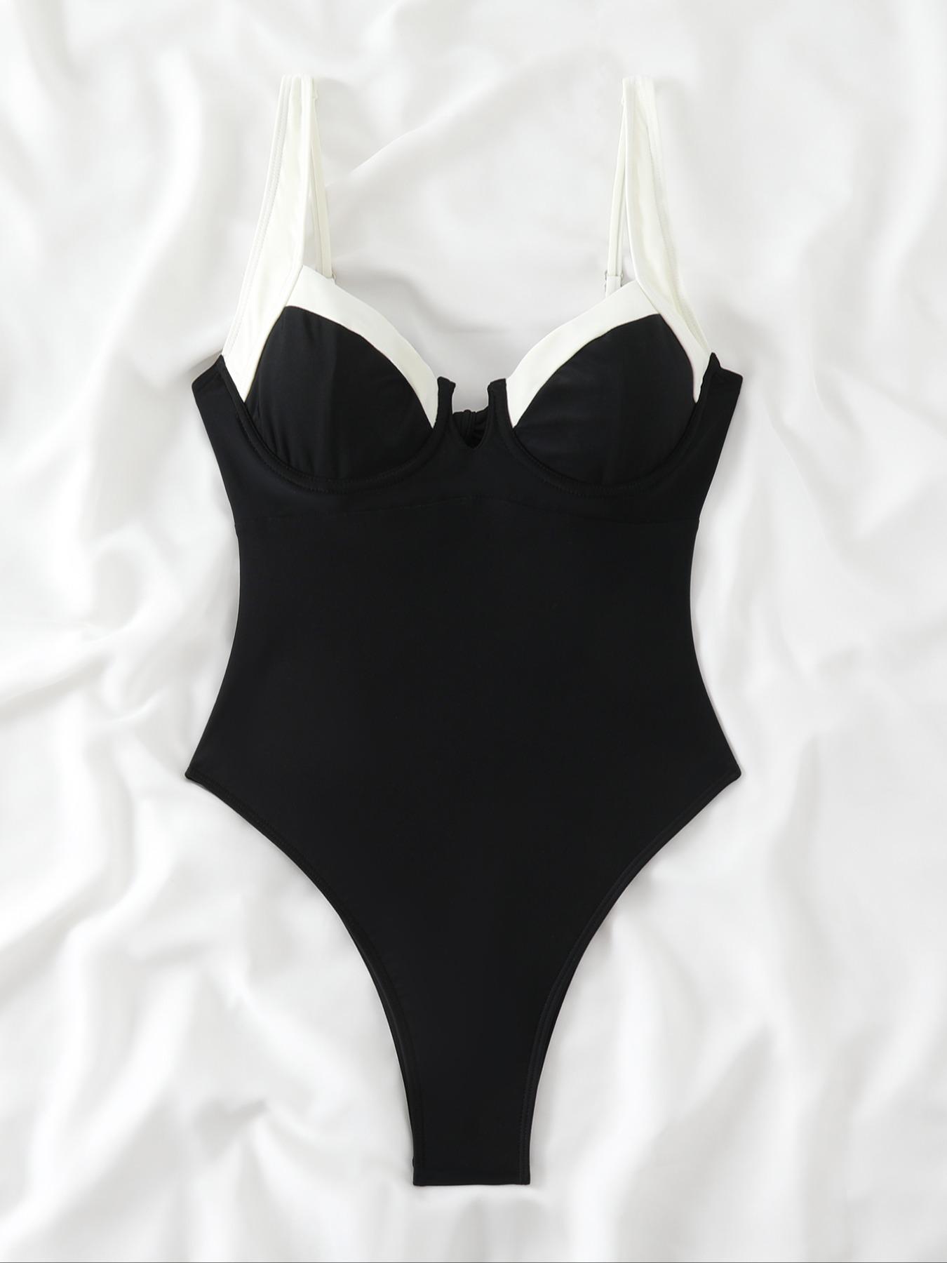 Women's Colorblock One-piece Swimsuit, Casual Sleeveless Swimwear for Summer, Ladies Swimsuit for Beach Holiday Vacation, Summer Swimsuits